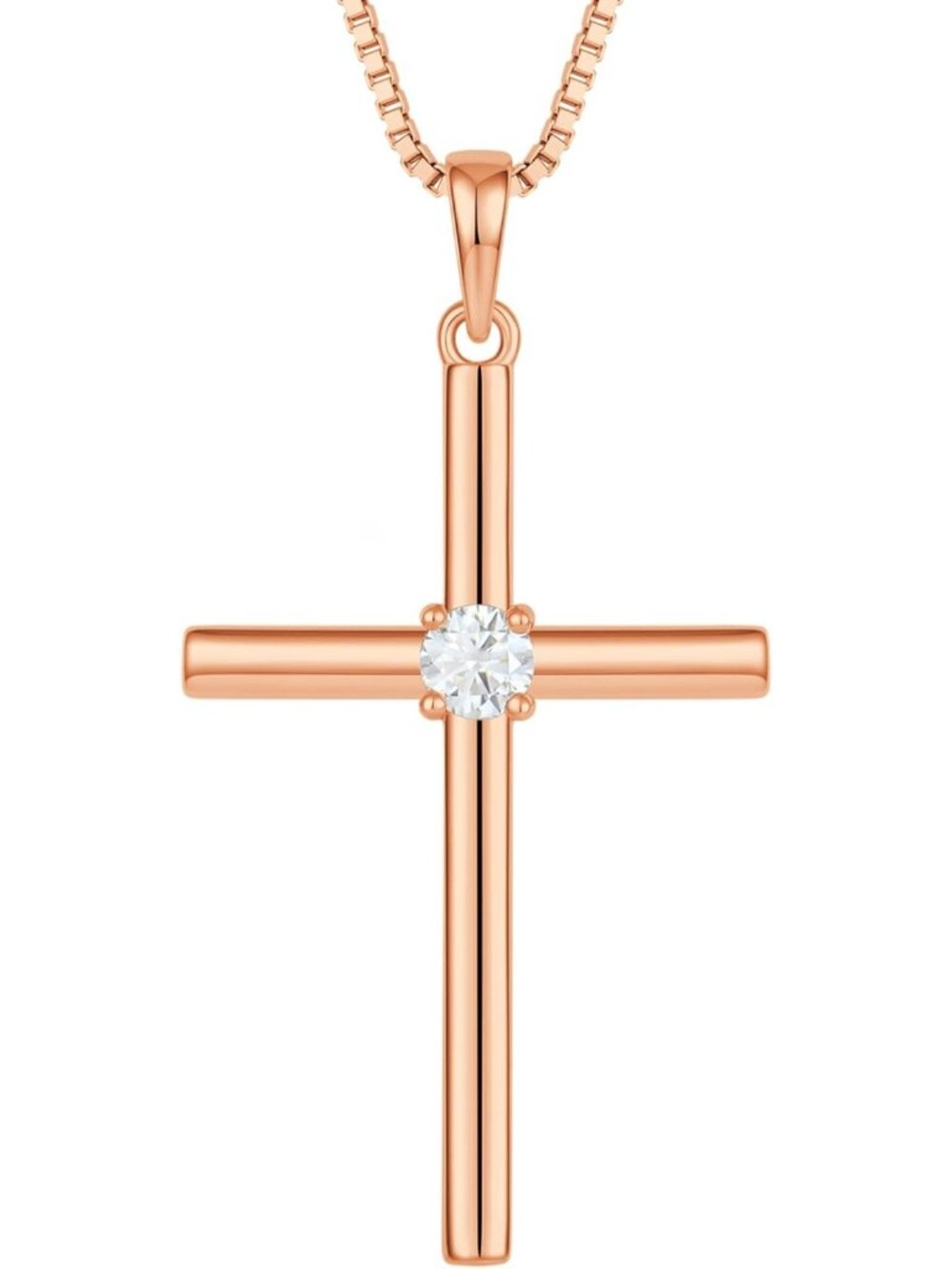 Elegant Moissanite Cross Necklace, 14k White Gold Plated, Sterling Silver